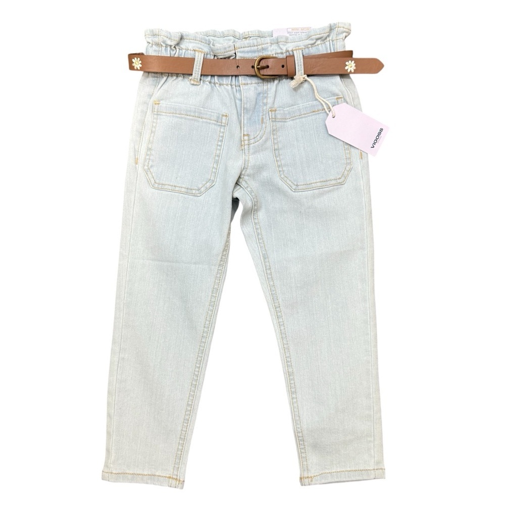 Girls Vigoss Light Blue Denim Jeans with Brown Floral Belt